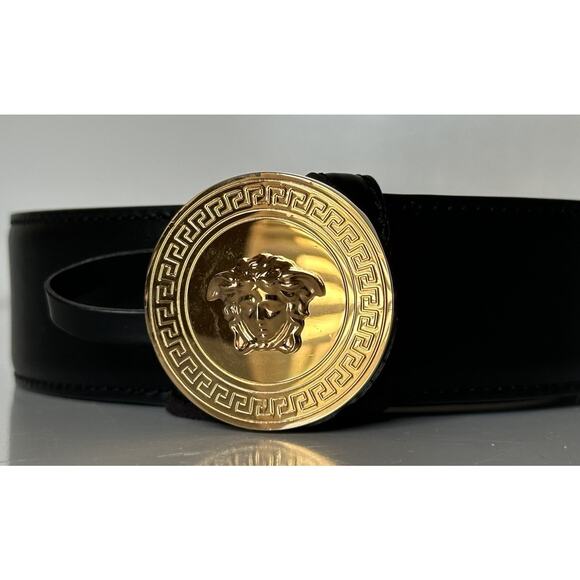 Versace Gold Medusa-Buckle Black Leather Belt 120 (48) Italy 1006276 NWT $600 - Picture 4 of 13